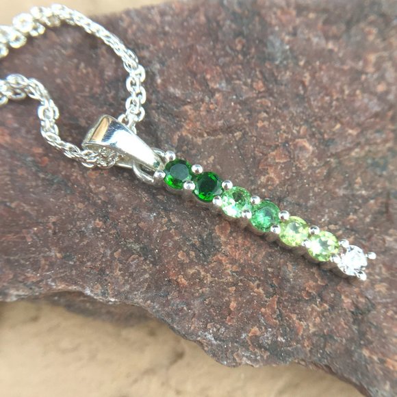 Genuine Gems Green Ombre Pendant .925 Silver Tsavorite Peridot Chrome Diopside - Picture 6 of 16